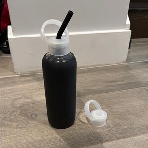 bkr Black Glass Water Bottle with Swappable Lid & Straw